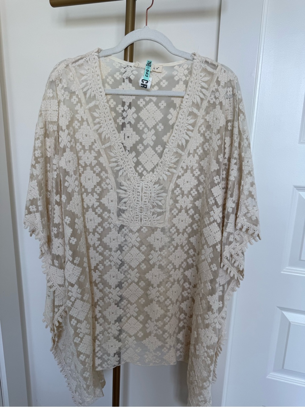 Love Stitch Cream Crochet Lace Swim Coverup Kimono • OS